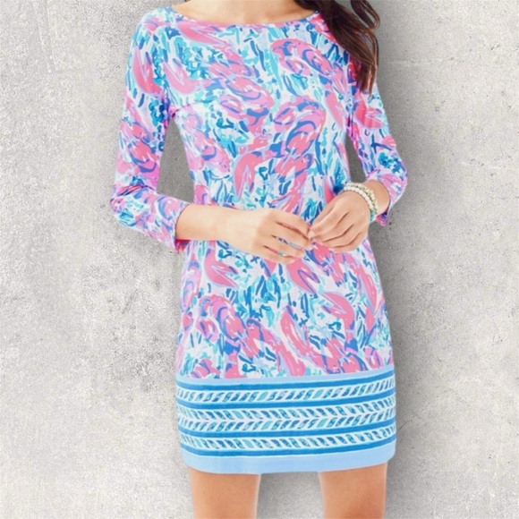 Lilly Pulitzer MARLOWE BOATNECK T SHIRT DRESS Cosmic Coral Cracked Up - Picture 1 of 13
